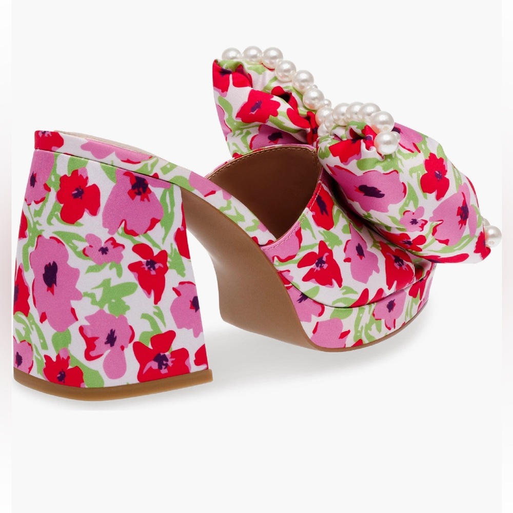 Betsey Johnson Macie Floral Pearl-Embellished Bow Heeled Women's Shoes Size 6 - Picture 4 of 8